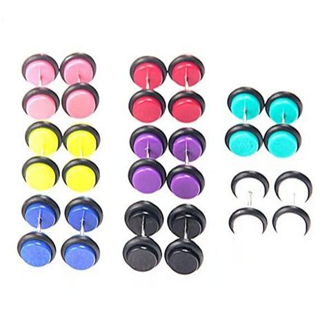 8 Pairs Of Cheater Faux Fake Ear Plugs Gauges Tapers Stainless Steel