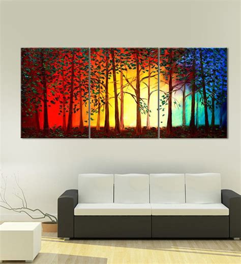 Buy Multicolour Framed Handmade Tree Acrylic Painting On Canvas Modern