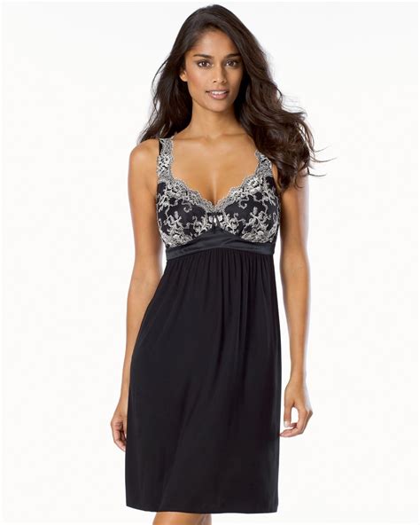 Alluring Satin And Lace Adorned Sleep Chemise Black Ivory Lace Shop