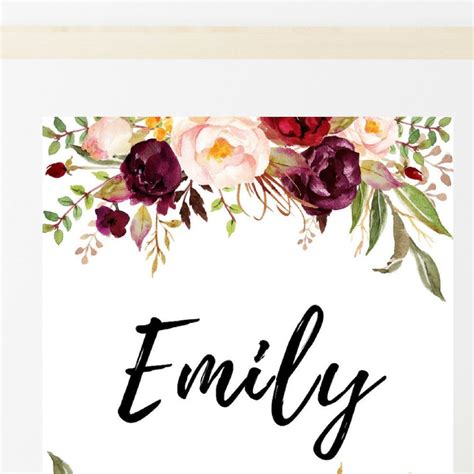 Emily Name Printable Emily Name Print Nursery Name Floral Etsy