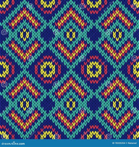 Ornate Ethnic Knitting Motley Seamless Pattern Mainly In Blue Hues