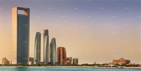 Abu Dhabi Skyline At Sunrise Uae Featuring Abu Dhabi And Skyline