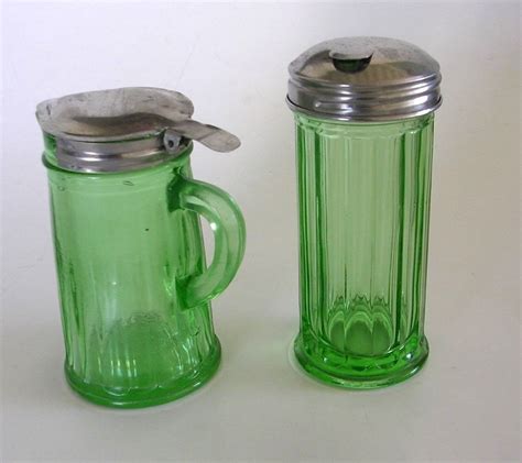 Vintage Green Depression Glass Creamer And Sugar Ribbed Lines Set Antique Price Guide Details