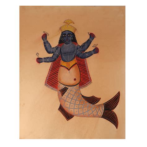Kalighat Painting Of Matsya The Fish Incarnation Of Vishnu
