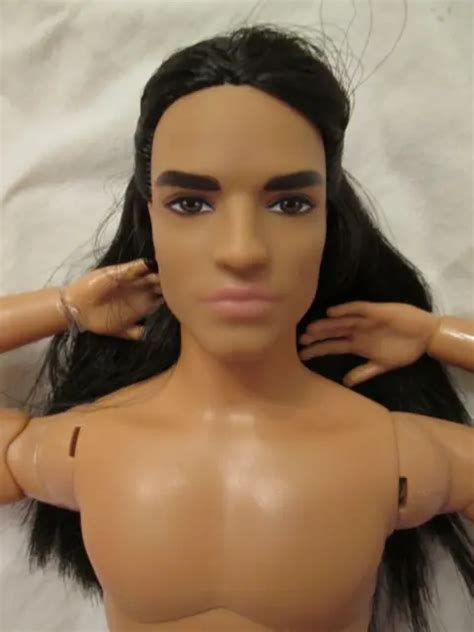 Nude Barbie Looks Ken Doll Made To Move Body Long Rooted Black Hair Mtm Picclick