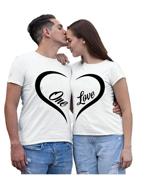 Couple Mens And Womens Cotton Printed T Shirts One Love Heart Couple T Shirt Design Cute