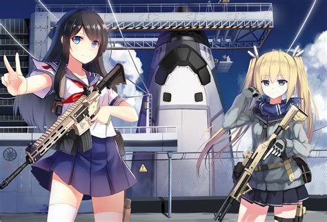 Wallpaper Gun Anime Girls Weapon Sailor Uniform School Uniform