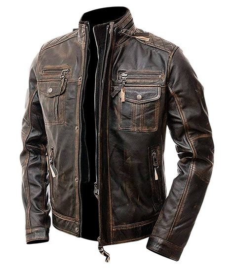 Cafe Racer Distressed Brown Leather Motorcycle Jacket
