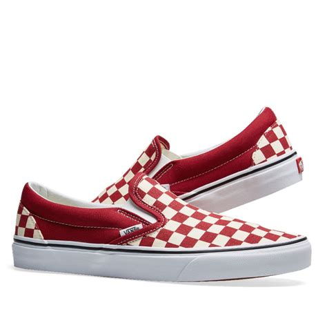 Vans Ua Classic Slip On Checkerboard Rumba Red And True White End