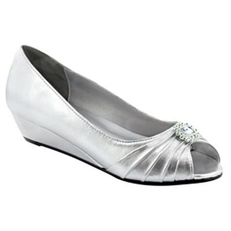 Dyeables Anette Silver Low Heel Wedge Peep Toe Dress Wide Width Shoes
