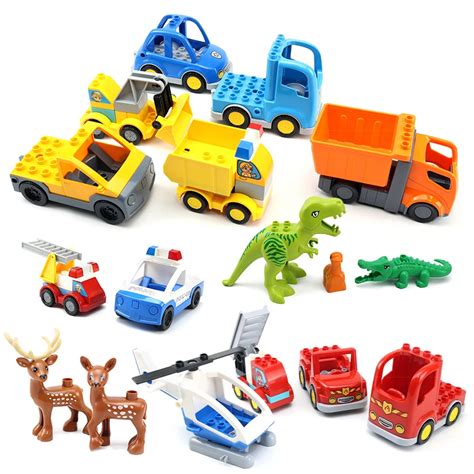 motorcycle forklift tractor police airplane sports car fire truck big size building blocks diy