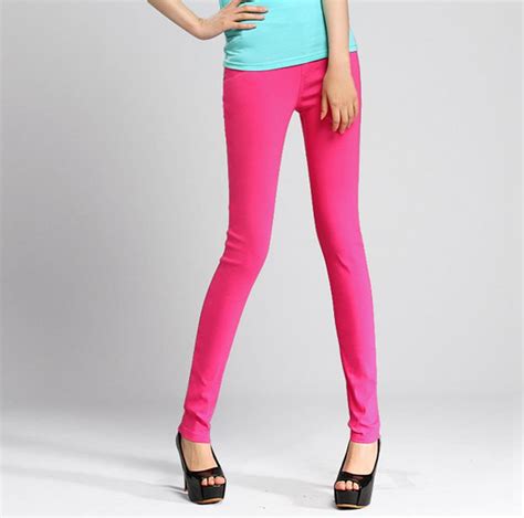 Trend Knitting Fashion Slim Elastic Jeans Candy Color Pencil Pants