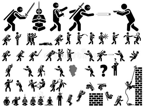 Icons Of Men In Black Ninja Theme Stock Illustration Illustration Of