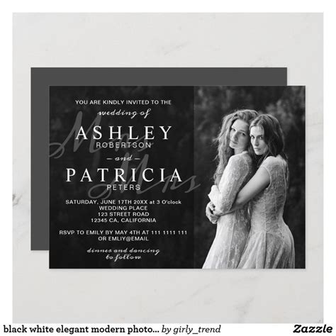 black white elegant modern photo lesbian wedding invitation in 2021 lesbian