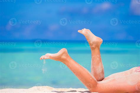 Woman S Beautiful Slim Tanned Legs On White Beach 17751661 Stock Photo