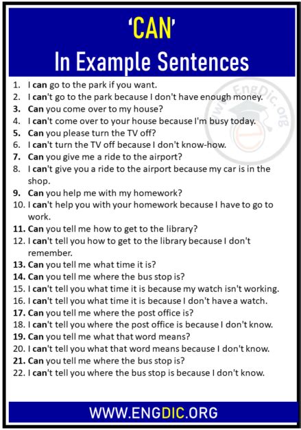 17 Sentences Using ‘can Can In Example Sentences Engdic