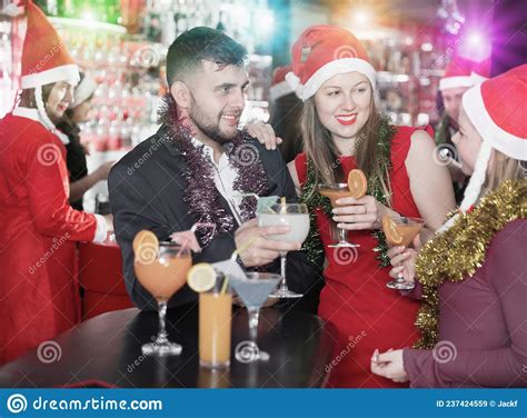 Guy With Girls On New Year Eve Party In Bar Stock Image Image Of Amicable Indoors 237424559