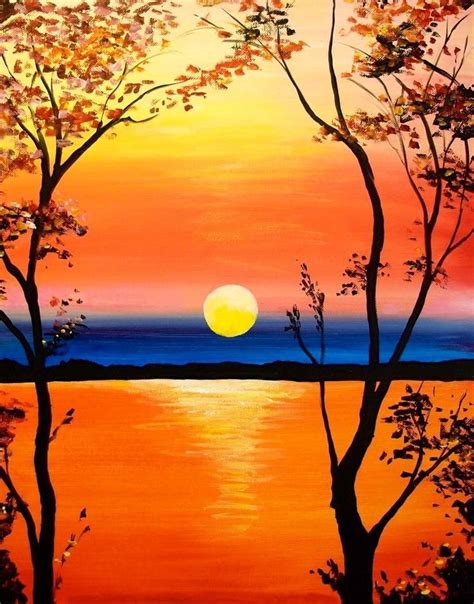 Image Result For Easy Paint Night Ideas Sunset Painting Simple