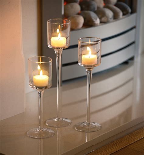 Set Of 3 Elegant Tea Light Glass Candle Holders Wedding Table