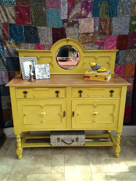 Yellow Cabinet Sideboard Dresser Painted Furniture Up Cycled Bohemian