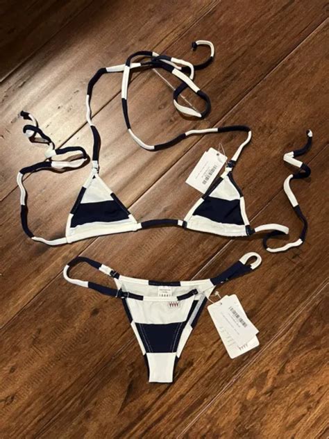 WICKED WEASEL SEXY Navy Sailor Stripe Bikini Set Triangle Top Full Bottoms New S PicClick