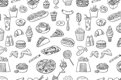 Hand Drawn Fast Food Pattern Illustrator Graphics Creative Market