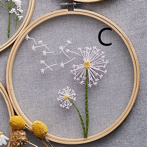 Modern Dandelion Pattern Hand Embroidery Full Kit Beginner Etsy