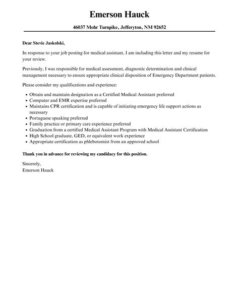 medical assistant cover letter velvet jobs