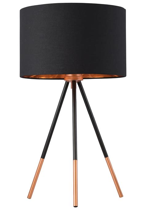 Pair Of Trim 51cm Black And Copper Tripod Table Lamps