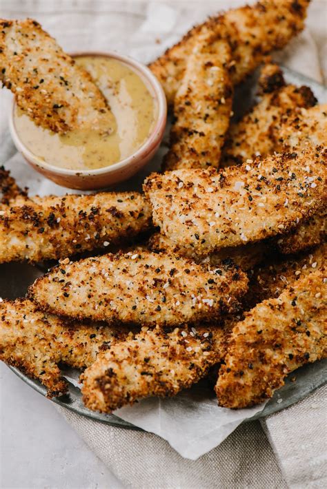 Air Fryer Everything Chicken Fingers With Honey Mustard Dip Baked Bree