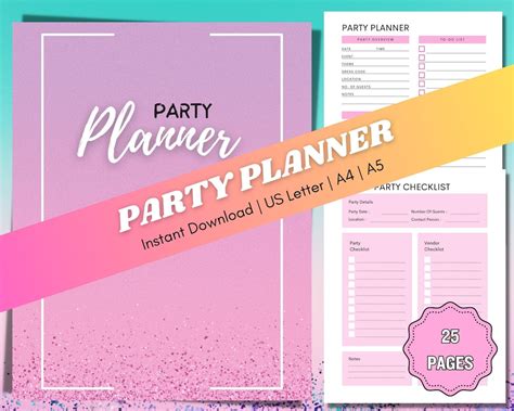 Party Planner Event Planner Printable Menu Planner Digital Etsy