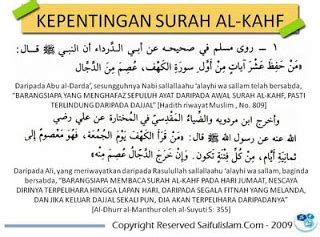 Dengan keutamaan surat al kahfi ini, teranglah langkah hidup bagi orang yang membaca surat al kahfi di malam jumat. Kisah Dajjal dan Keutamaan Membaca Quran Surat Al Kahfi