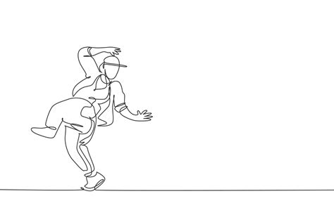 One Single Line Drawing Young Modern Street Dancer Man With Tracksuit