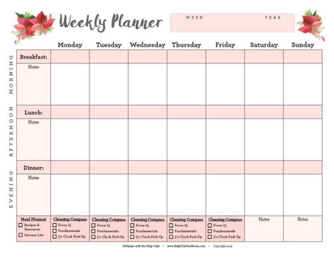 Weekly Planner Printable - Help Club for Moms