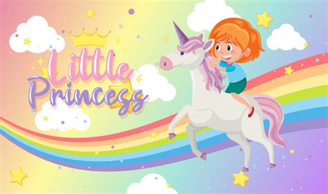 Little Princess Logo With Girl Riding On Unicorn On Blank
