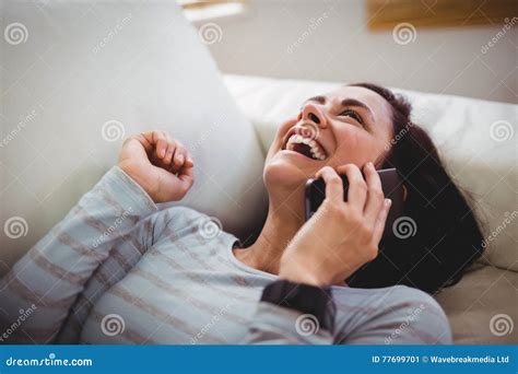 Happy Woman Laughing While Talking On Phone Stock Image Image Of