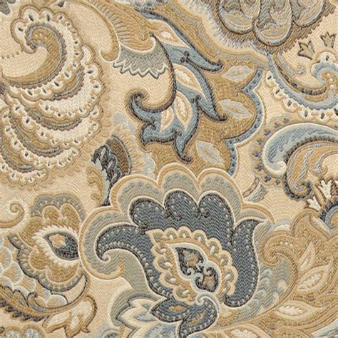 Heavy duty + light traffic items. Gold, Blue and Green, Abstract Paisley Upholstery Fabric ...