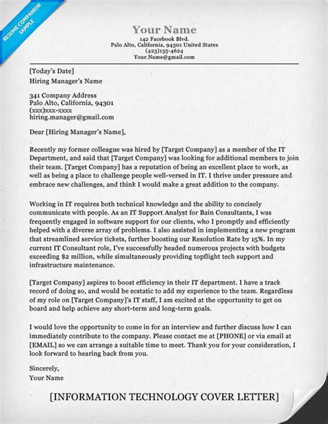 Information Technology Cover Letter Examples