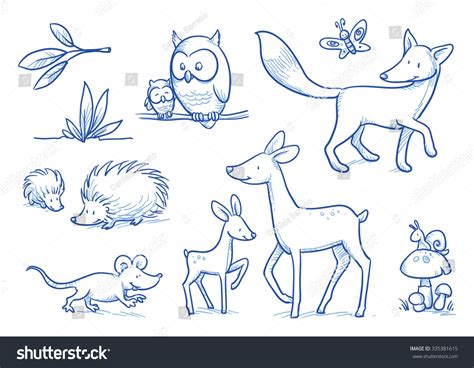 Cute Cartoon Forest Animals Owl Fox Stock Vector 335381615