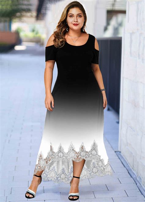 Plus size cold shoulder dress uk. Plus Size Lace Hem Cold Shoulder Ombre Dress | Rosewe.com ...