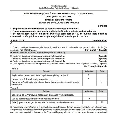 Barem Model Evaluare Nationala Romana 2024 Image To U