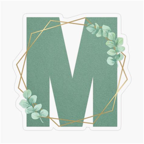 The Letter M Sage Green Textured Lettering With Gold Embellishment Sticker For Sale By