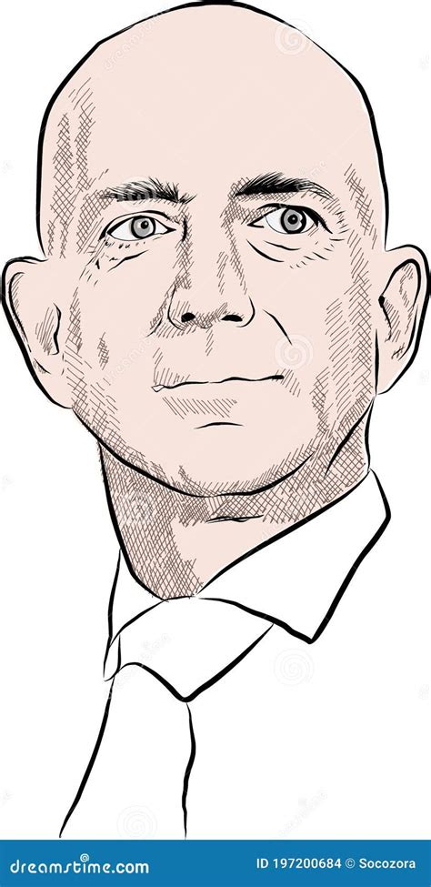 Jeff Bezos Caricature Technology Entrepreneur Billionaire Hand Drawn
