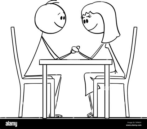 Drawing Couple Love Sitting Dinner Stock Vector Images Alamy