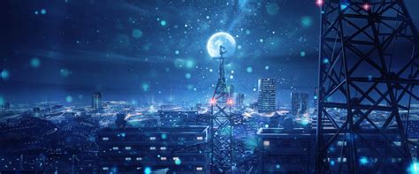 Night Sky City Stars Anime Scenery 4k 135 Wallpaper
