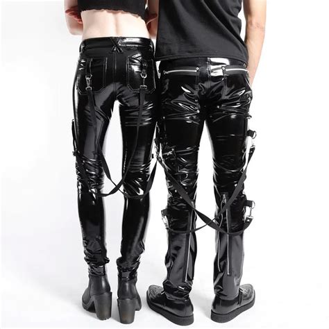 2018 Punk Gothic Girls Pu Leather Black Pants With Ribbon Women Cool