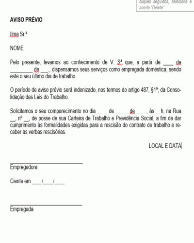 Carta De Dispensa De Aviso Previo Novo Emprego Modelo De Documentos