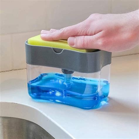 Kitchen Hand Press Sponge Holder Soap Dispenser 2 In1 Soap Pump Dispenser With Sponge