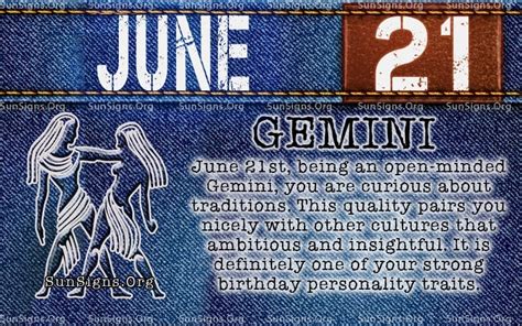With your good judgment and reasoning powers, you present an astute yet sensitive front to the world. June 21 Birthday Horoscope Personality | Sun Signs