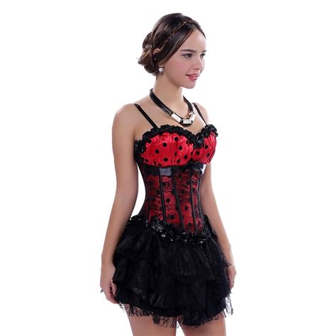 women zipper poka dot shoulder straps overbust corset with tutu skirt sexy lace overlay corset